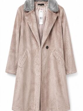 BNWT Long Tall Sally Dusty Pink/Taupe Faux Fur Contrast Collar Coat – Size 14